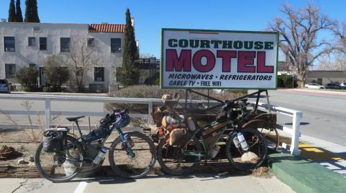 Bikepacking Salsa Fargos at Courthouse Motel in Independence, California / Owens Valley