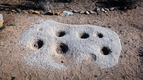 Holes in rock used by Native Americans to grind grains