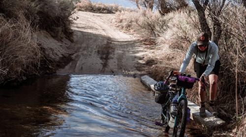 Stream crossing along the Eastern Sierra Foothills on the Owens Valley Ramble Bikepacking route